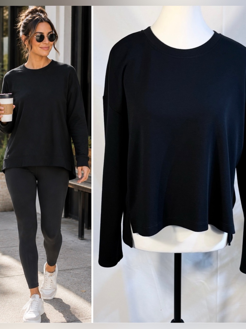 SPANX AirEssentials Crewneck Top Black Relaxed Soft Pullover Size L 👽🧡